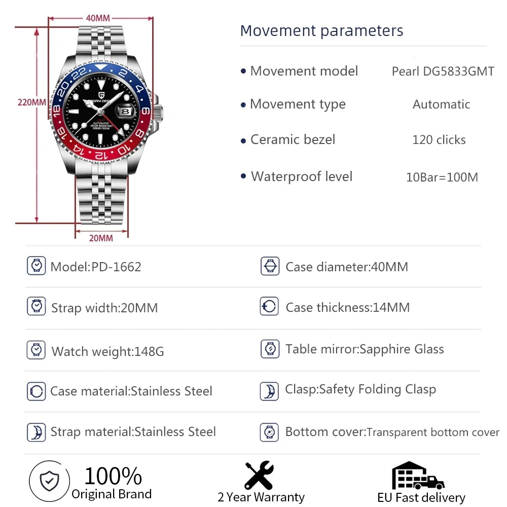 PAGANI DESIGN V3 – Luxury GMT Automatic Men's Watch, 40MM