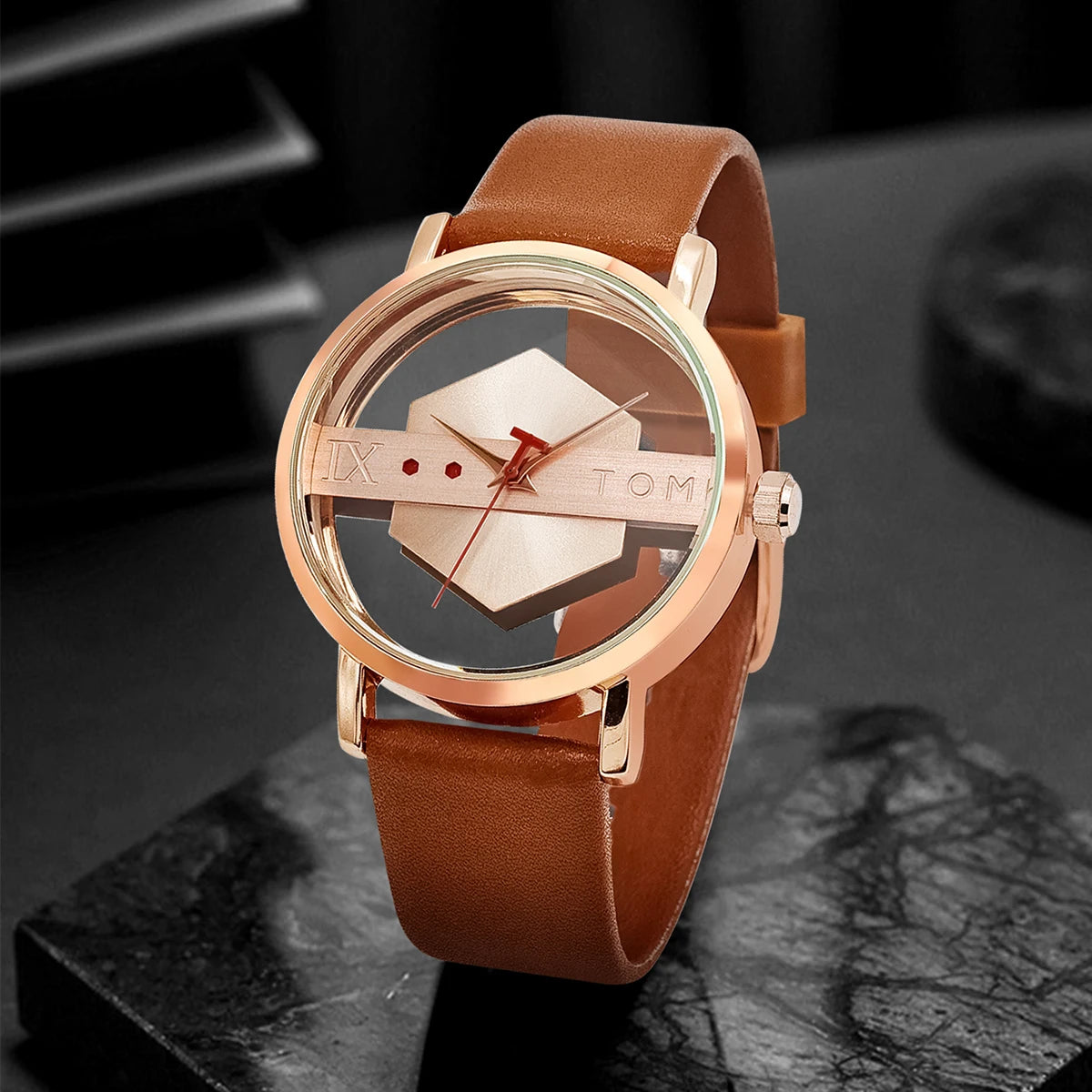 TOMI T100 – Minimalist Leather Quartz Watch for Men